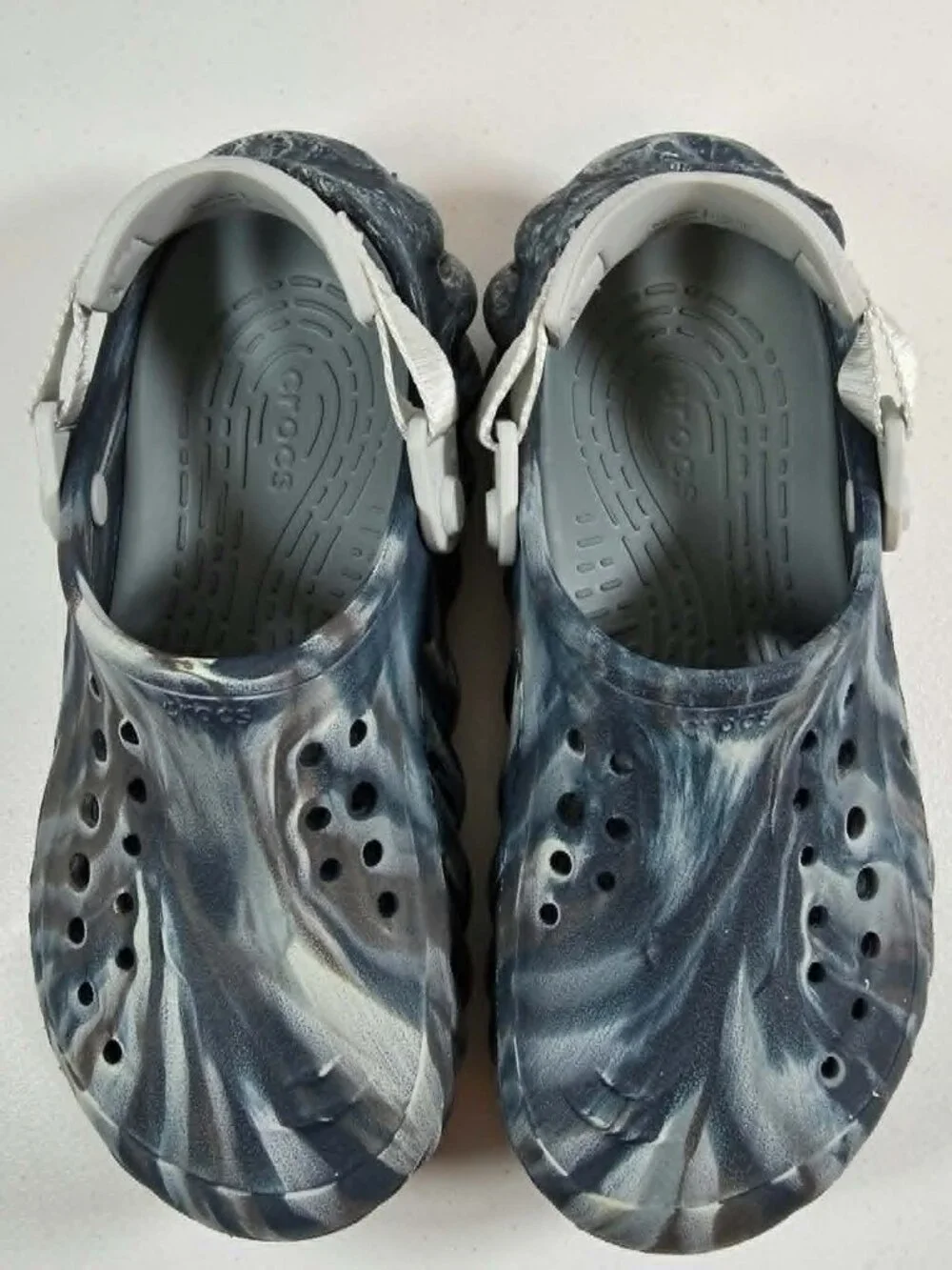 CROCS ECHO CLOG BLUE BLACK MARBLED SLIP ON SLIDE YOUTH SIZE 4 WOMEN SIZE 6